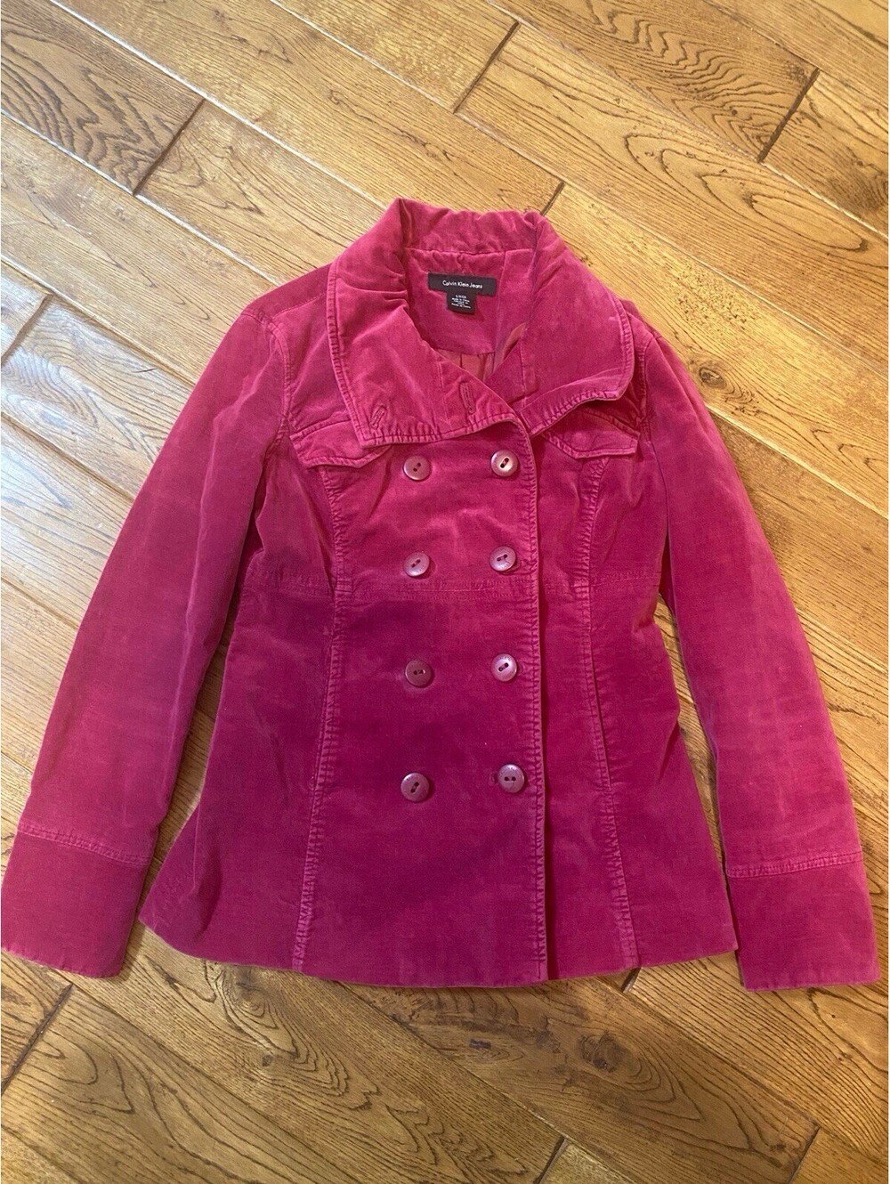 Calvin Klein Jacket Small Raspberry Velvet Peacoat Double Breast Academia Y2K